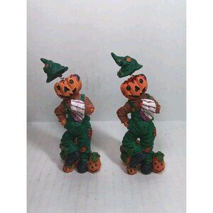 Vintage 90s Halloween Jack O Lantern Scarecrow Village Halloween Decor Lot Of 2